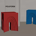 Poliform Modern Red And Blue Stools With Arched Curved Design 3d model