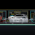 Modern Lynk & Co Car Showroom Featuring Three Vehicles Display Stand And Seating Tables