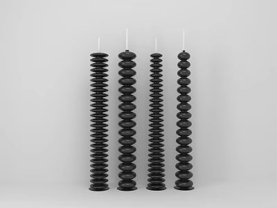 Four Black Spiral Candle Lamps With White Wicks On Grey Background 3d model
