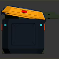 Three Multicolored Household Waste Bins With UP Arrow Red Label And CAUTION Text