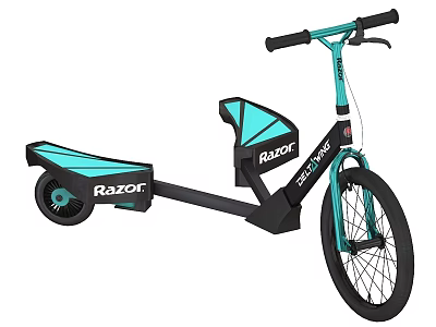 Razor RipRider Three Wheeled Bicycle With Teal Seat Black Frame For Kids 3d model