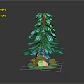 Decorative Wooden Tree Sculpture With Blue Leaves Red Mushrooms And Green Base