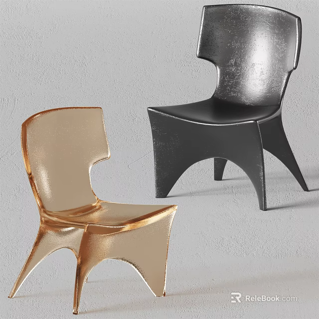 Elegant Modern Leisure Chairs In Gold And Black With Unique Sculptural Design 3d model 