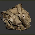 Tan Canvas Backpack With Multiple Pockets Adjustable Straps And Rivet Details 3d model