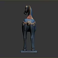 Exquisite Blue Horse Sculpture with Red Saddle and Decorative Bells on Base