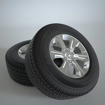 Two Modern Car Tires Featuring Shiny Silver Rims And Detailed Tread Patterns 3d model Two Modern Car Tires Featuring Shiny Silver Rims And Detailed Tread Patterns 3d model