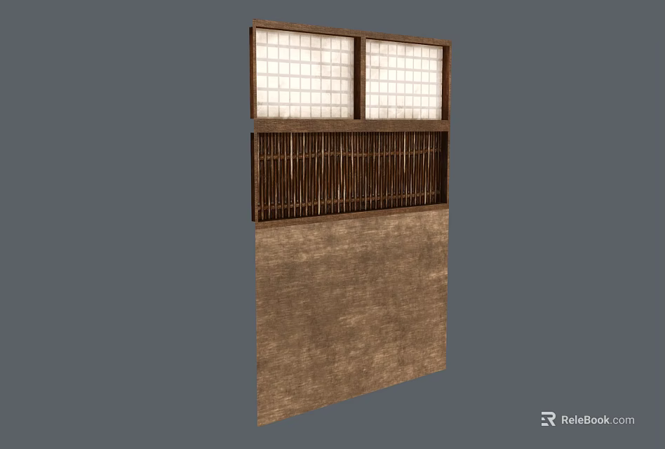 Traditional Wooden Wall Component With Lattice Grilles And Paper Window Panels 3d model 