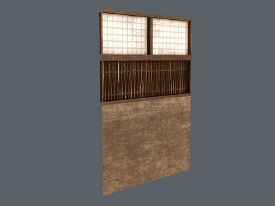 Traditional Wooden Wall Component With Lattice Grilles And Paper Window Panels 3d model
