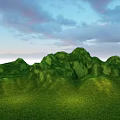 Garden Landscape Featuring Lush Green Hills And Expansive Grassland Under Blue Sky With Clouds