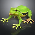 Green Tree Frog With Black Stripe Large Eyes And Suckers On Dark Surface
