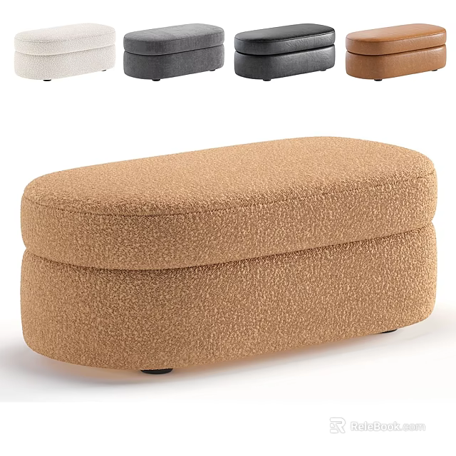 Oval Shaped Sofa Stool with Textured Fabric in Multiple Colors for Home Living Room 3d model 