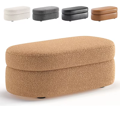 Oval Shaped Sofa Stool with Textured Fabric in Multiple Colors for Home Living Room 3d model