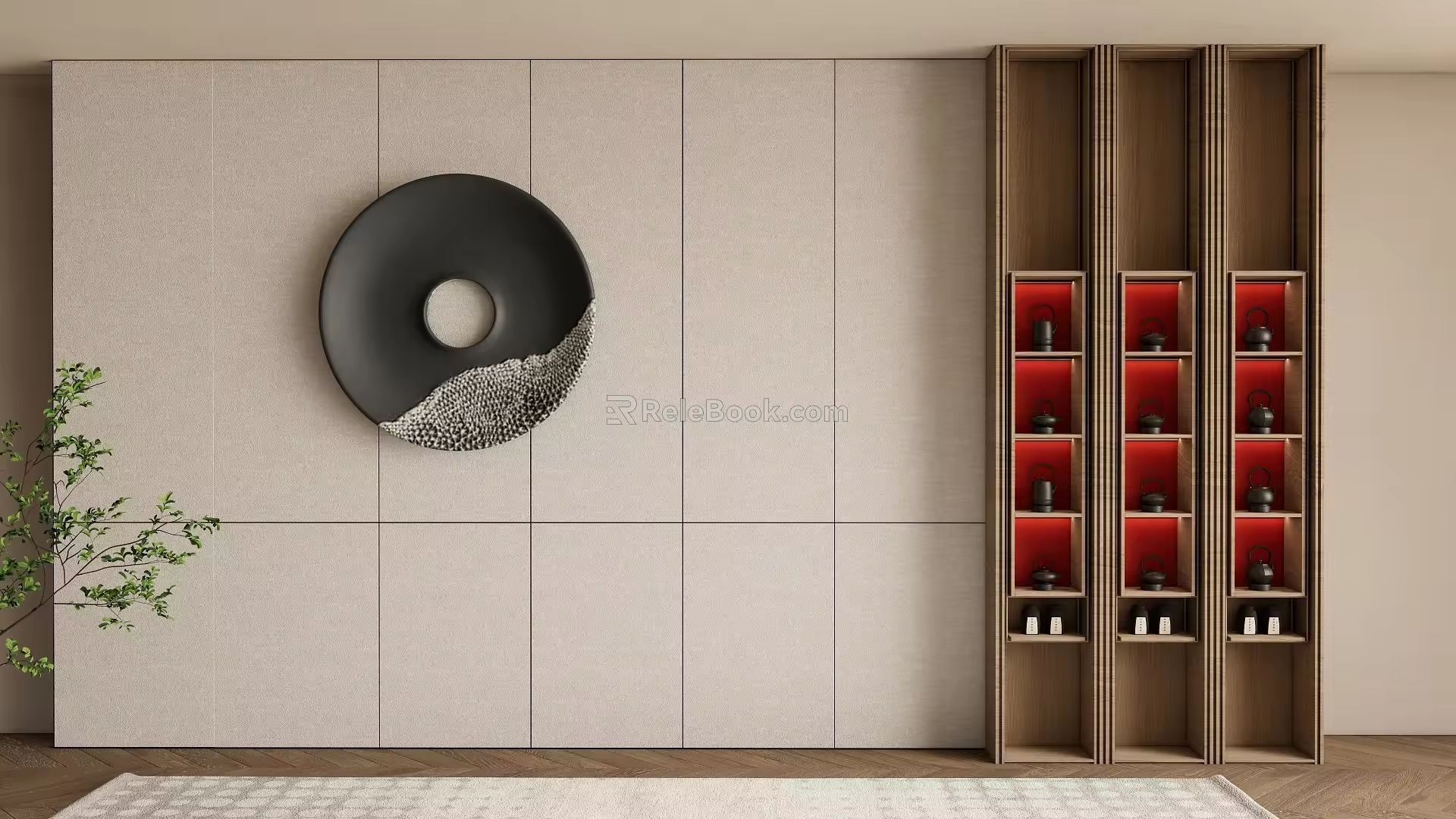 New Chinese Decorative Bookcase Background Wall Sofa Background Wall 3d model