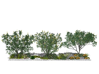 Natural Garden Landscape Featuring Arbor Trees Stones And Green Plants 3d model
