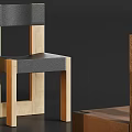 Modern Single Chair with Wooden Frame and Fabric Seat in Geometric Design