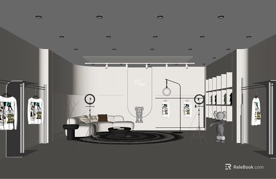 Modern Public Office Space Interior With Workstations Sofa And Decorative Lighting 3d model 