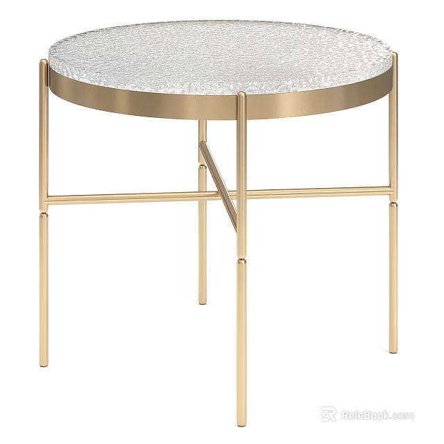 Elegant Modern Round Coffee Table With Gold Metal Crossed Legs And Textured Marble Top 3d model 