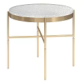 Elegant Modern Round Coffee Table With Gold Metal Crossed Legs And Textured Marble Top