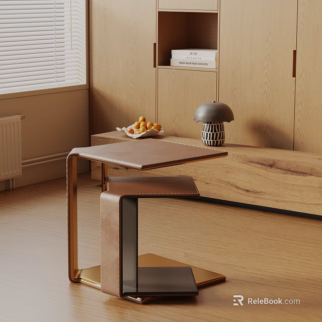 Sleek Modern Side Table With Metal Frame And Wooden Top In Living Room Interior 3d model 