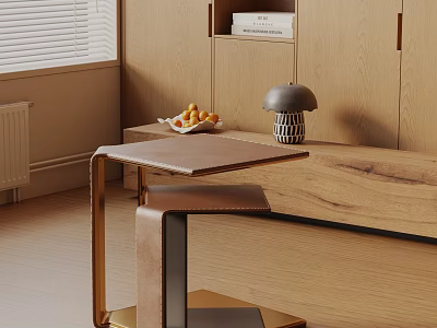 Sleek Modern Side Table With Metal Frame And Wooden Top In Living Room Interior 3d model