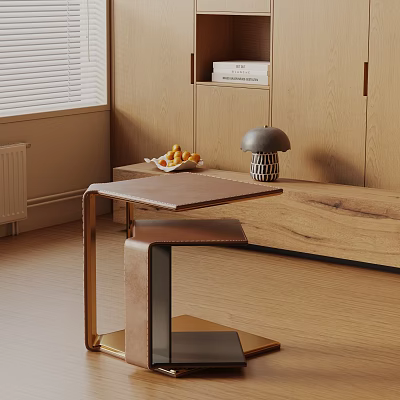 Sleek Modern Side Table With Metal Frame And Wooden Top In Living Room Interior 3d model