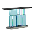 Contemporary Entryway Side Cabinet With Transparent Glass Blue Green Gradient Layered Structure And Black Top