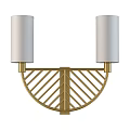 Modern Golden Metal Wall Sconces With Geometric Fan Shaped Frame And Cylindrical Shades