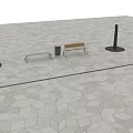 Outdoor Gray Hexagonal Patterned Ground With Wooden Bench And Metal Frame