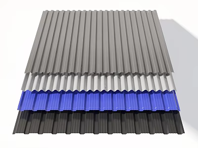 Stacked Corrugated Metal Sheets In Different Colors Gray White Blue And Dark Gray 3d model