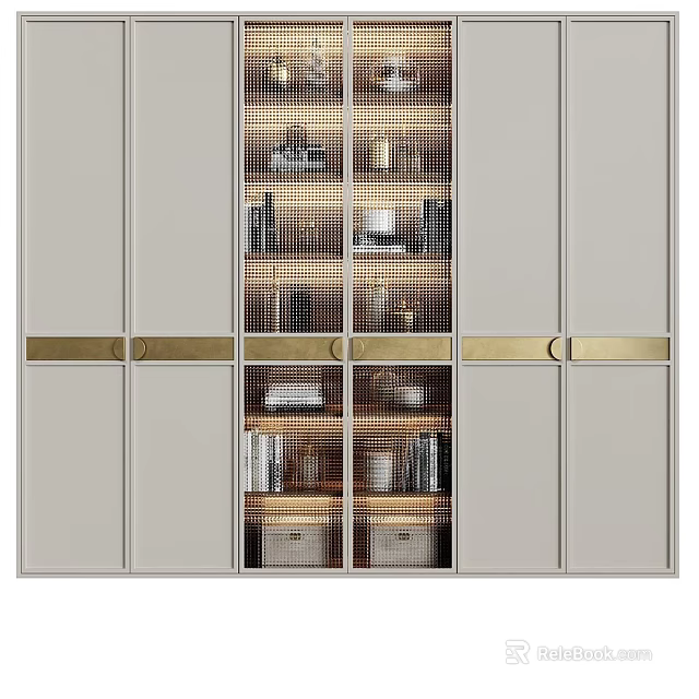 Modern Decorative Cabinet Design With Mesh Doors Metal Accents And Interior Lighting 3d model 