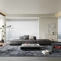 Modern Minimalist Living Room With Large Gray L Shaped Sofa And Black Coffee Table