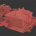 Cartoon Scene Of Yellow House With Red Roof Surrounded By Green Trees And Lush Plants