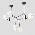 Stylish Modern Chandeliers Featuring Spherical Bulbs Black Metal Frames And Glass Elements 3d model