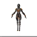 Sci Fi Humanoid Character With Mechanical Armored Suit Detailed Metallic Design And Glowing Accents