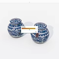 Pair of Blue and White Ceramic Jars with Decorative Lids and Intricate Patterns