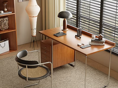 Retro medieval study desk and chair office desk and chair bookcase venetian blind 3d model