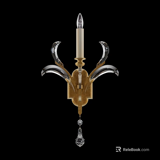 Elegant Wall Lamp With Golden Base Crystal Accents And White Column Design 3d model 