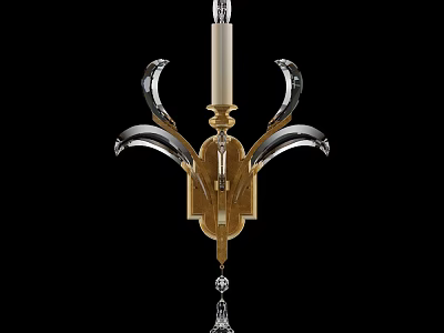 Elegant Wall Lamp With Golden Base Crystal Accents And White Column Design 3d model
