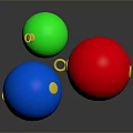 Colorful Christmas Balls In Blue Green Red With Golden Loops On Dark Background And Reflections