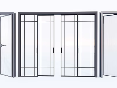 Modern Sliding Glass Doors With Black Frames And Transparent Glass Interior Design 3d model