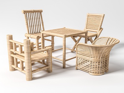 New Chinese Style Outdoor Table and Chair Bamboo Chair Bamboo Table and Chair Teahouse Table and Chair Bamboo Chair Backrest Chair Bamboo Table 3d model