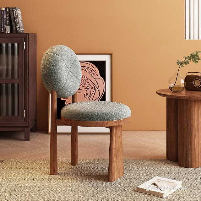 Modern Dining Chair With Gray Upholstered Backrest And Wooden Legs In Dining Area 3d model 