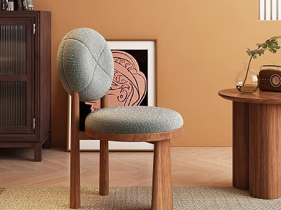 Modern Dining Chair With Gray Upholstered Backrest And Wooden Legs In Dining Area 3d model
