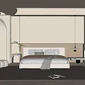Modern Bedroom Interior Design With Large Bed Wooden Headboard Armchair Green Cushion And Rug