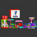 Vibrant Cartoon Playground Scene With Carousel Swings Slide And Colorful Play Structures
