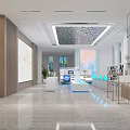 Modern Elegant Hotel Lobby With Wooden Walls Glass Curtain Walls Chandeliers And Green Plants