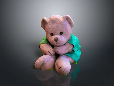 Children's Pink Teddy Bear Plush Toy Wearing Green Outfit On Gray Background 3d model