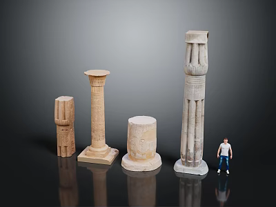 Ancient Style Stone Columns With Various Designs And Scale Human Figure 3d model