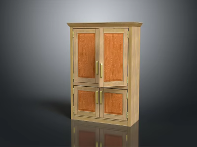 Simple Style Wooden Entryway Cabinet Sideboard With Double Door And Golden Handles 3d model