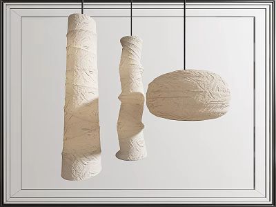 Artistic Textured Paper Pendant Lights With Cylindrical Twisted And Oval Shapes For Interior Design 3d model